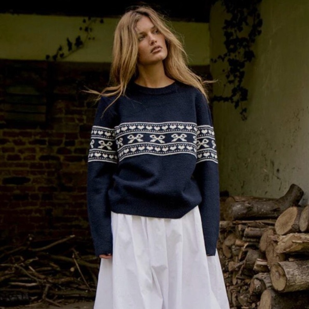 Motel Rocks Navy and White Patterned Sweater